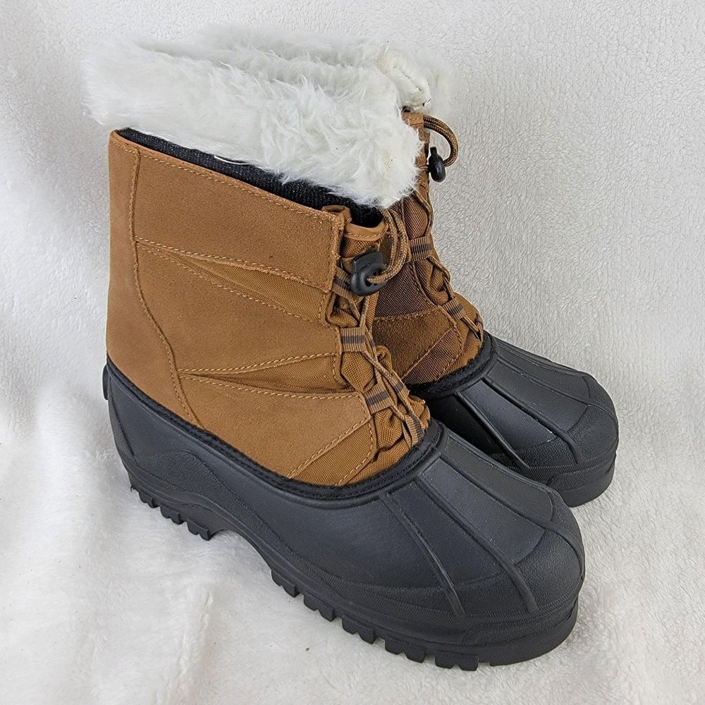 Weatherproof Women's Tan Suede Black Rubber insolated Mid Cuff Snow Boots Size 9
